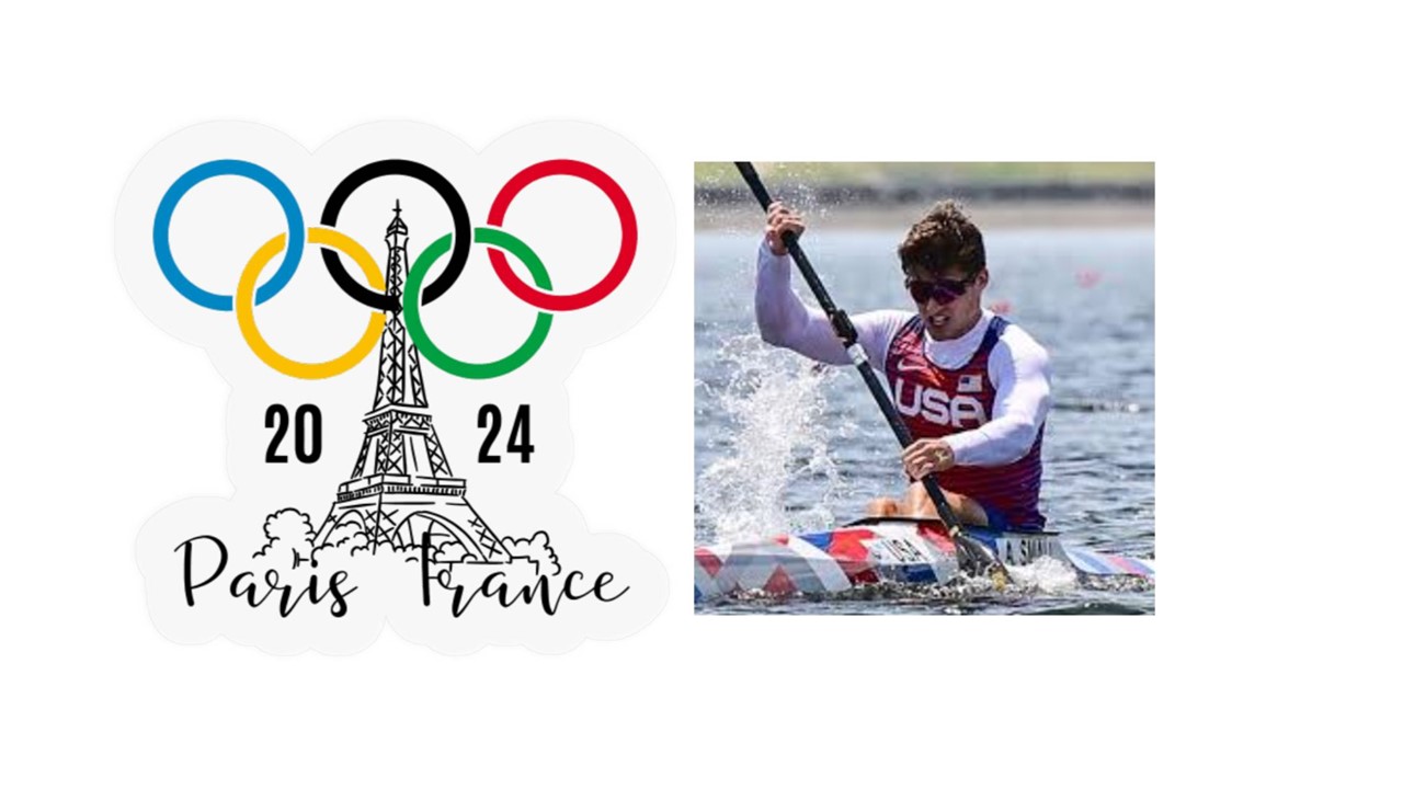 Man in USA Olympic gear kayaking in water